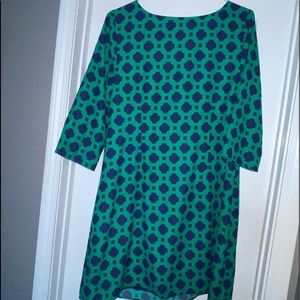 Isaac Mizrahi LIVE Kelly green/blue crepe shift dress sz LG